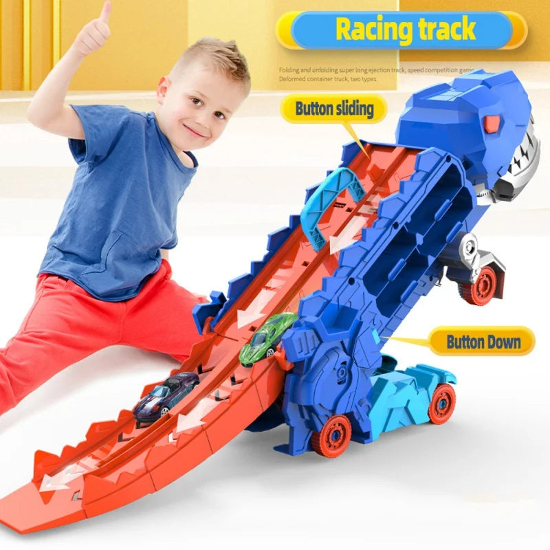 Transformerende Dinosaurus Speelset met Racebaan en Auto's – Robuust ABS Speelgoed voor Actie & Avontuur | Sulvida