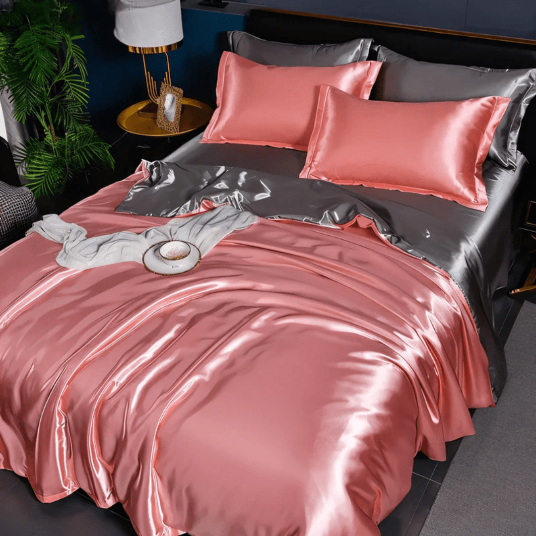Dekbedovertrek met Zijdeglans Polyester Tweepersoons Kingsize Champagne Roze Blauw Dekbedset Laken Luxe Slaapkamer | Sulvida
