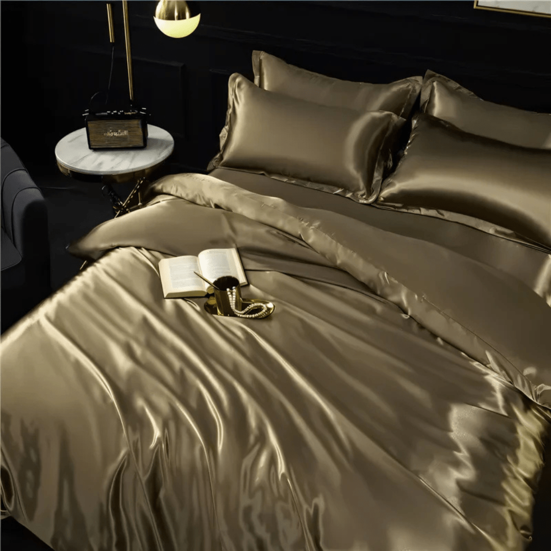 Dekbedovertrek met Zijdeglans Polyester Tweepersoons Kingsize Champagne Roze Blauw Dekbedset Laken Luxe Slaapkamer | Sulvida