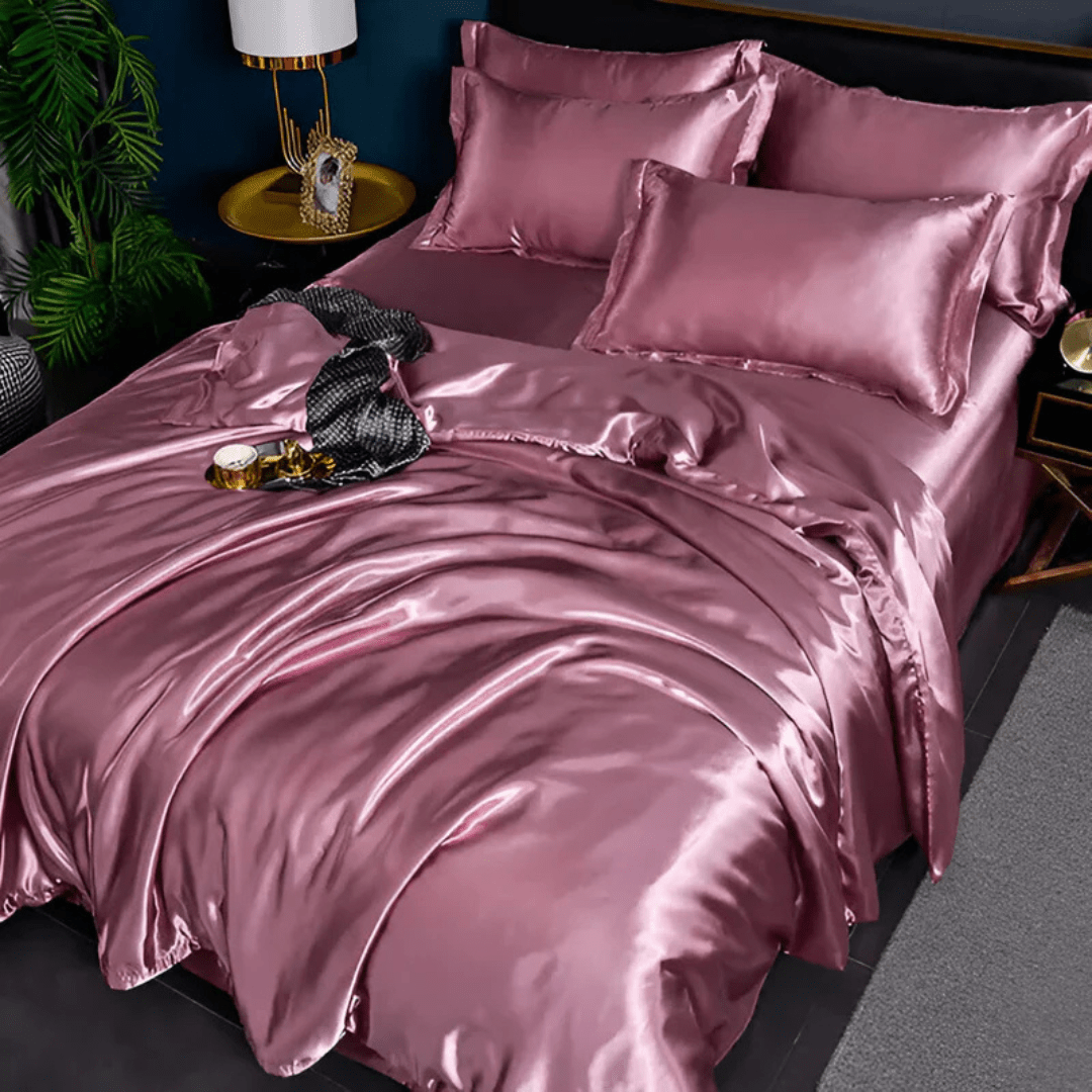 Dekbedovertrek met Zijdeglans Polyester Tweepersoons Kingsize Champagne Roze Blauw Dekbedset Laken Luxe Slaapkamer | Sulvida