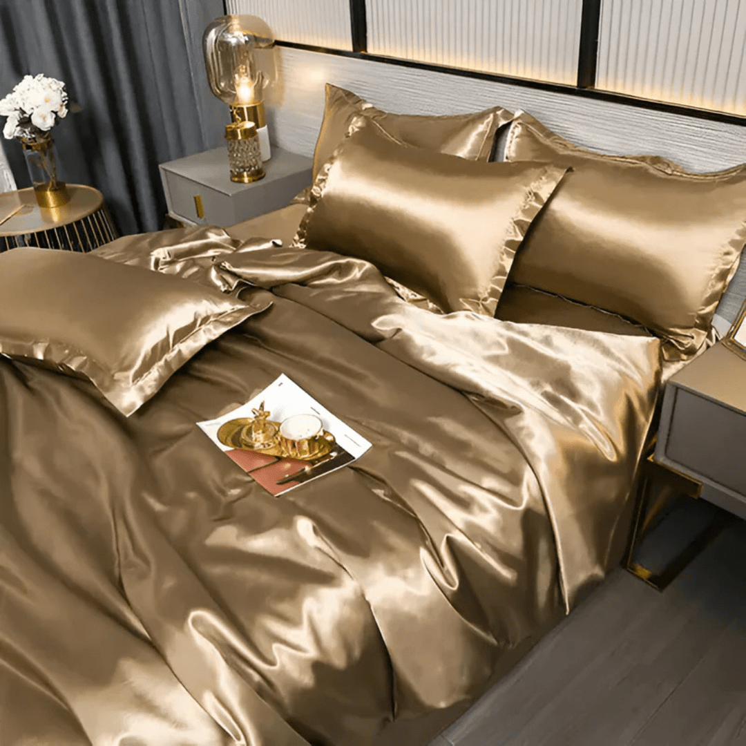 Dekbedovertrek met Zijdeglans Polyester Tweepersoons Kingsize Champagne Roze Blauw Dekbedset Laken Luxe Slaapkamer | Sulvida
