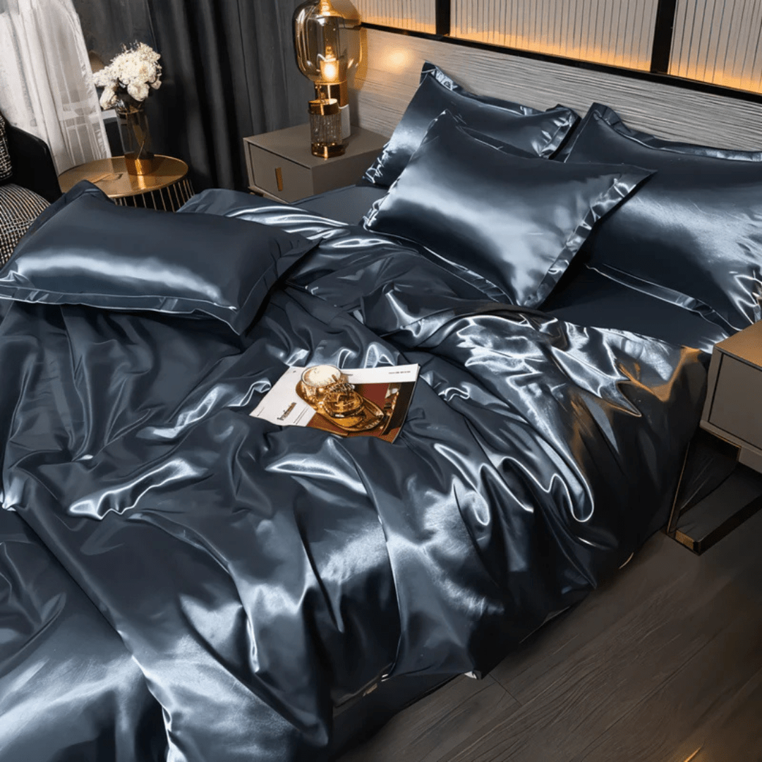 Dekbedovertrek met Zijdeglans Polyester Tweepersoons Kingsize Champagne Roze Blauw Dekbedset Laken Luxe Slaapkamer | Sulvida