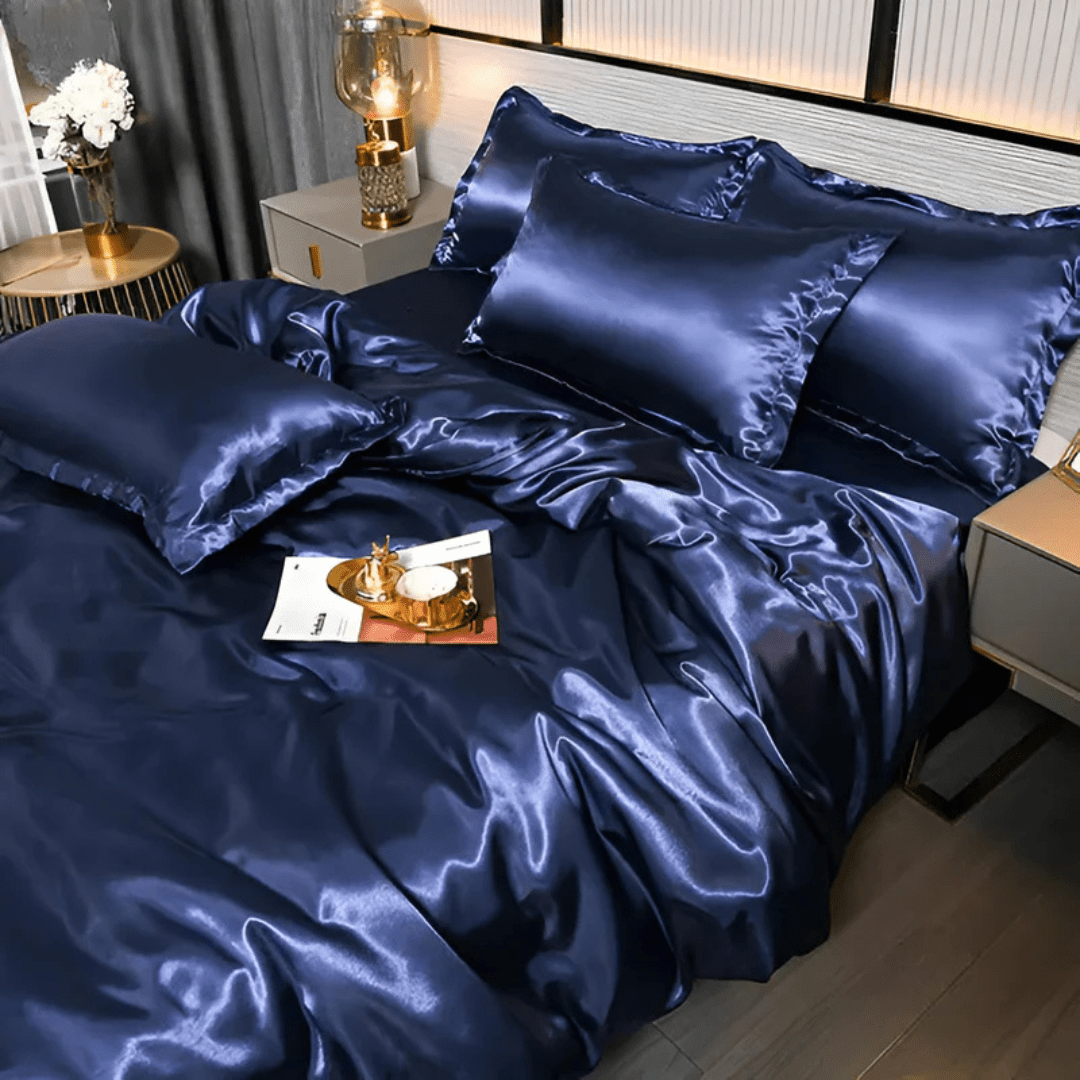 Dekbedovertrek met Zijdeglans Polyester Tweepersoons Kingsize Champagne Roze Blauw Dekbedset Laken Luxe Slaapkamer | Sulvida