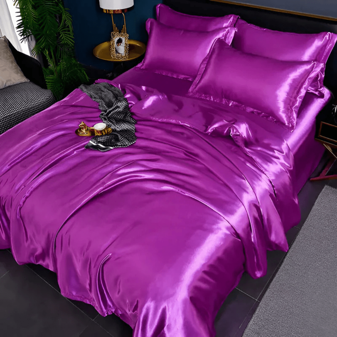 Dekbedovertrek met Zijdeglans Polyester Tweepersoons Kingsize Champagne Roze Blauw Dekbedset Laken Luxe Slaapkamer | Sulvida