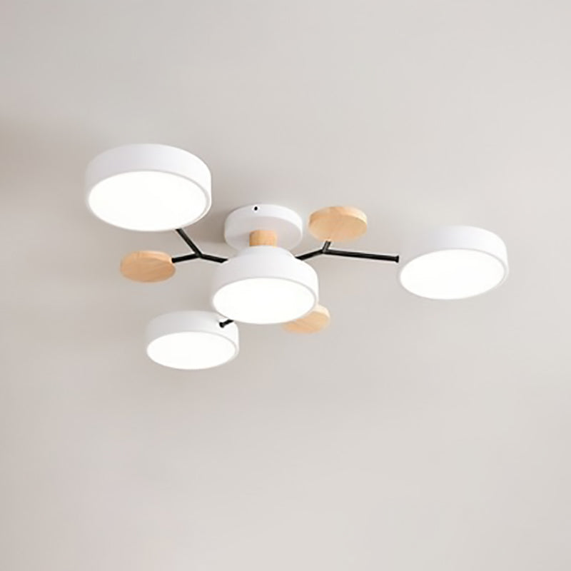 LED plafondlamp takkendesign Scandinavisch rond metaal hout wit groen grijs 89-111cm dimbaar woonkamer | Sulvida