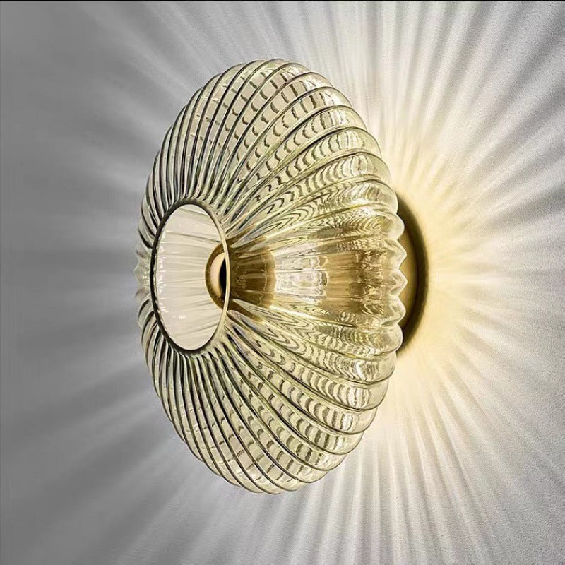 Glazen wandlamp met gestreept glas 24 cm ijzeren behuizing voor woonkamer slaapkamer hal gang Nordic design | Sulvida