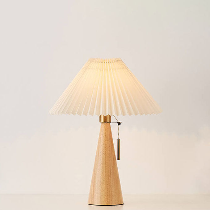 Japanse Tafellamp Hout met Plissékap Vintage LED E26 35×48cm Sfeerlicht Woonkamer Slaapkamer Nachtkastje | Sulvida