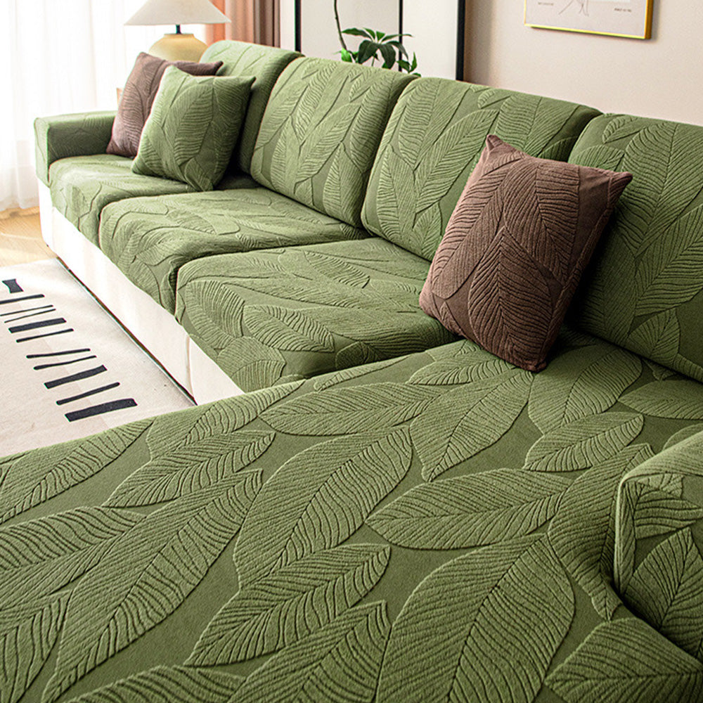 Jacquard Bankhoes met Bladmotief – Waterafstotend & Krasbestendig – Elastisch Fluweel – Meubelbeschermer | Sulvida