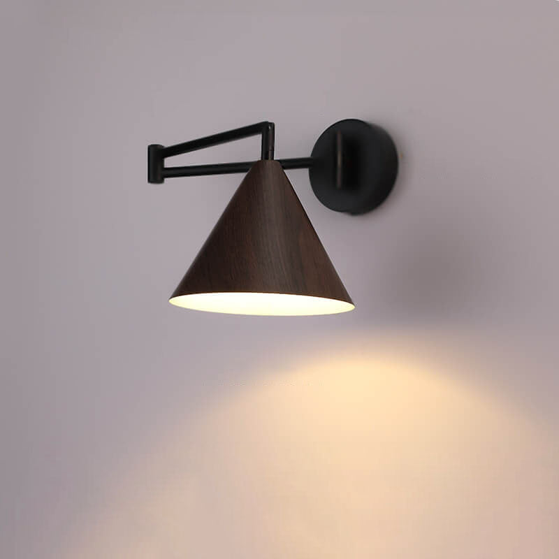 Verstelbare wandlamp met houtkleur metalen kap Scandinavisch design slaapkamer woonkamer modern leeslamp | Sulvida