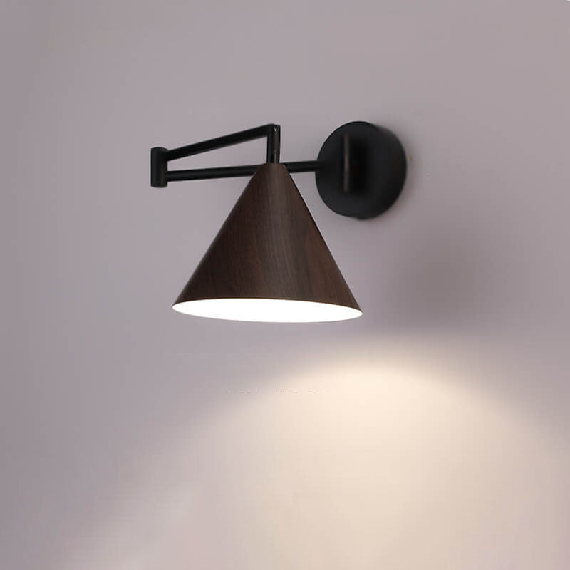 Verstelbare wandlamp met houtkleur metalen kap Scandinavisch design slaapkamer woonkamer modern leeslamp | Sulvida