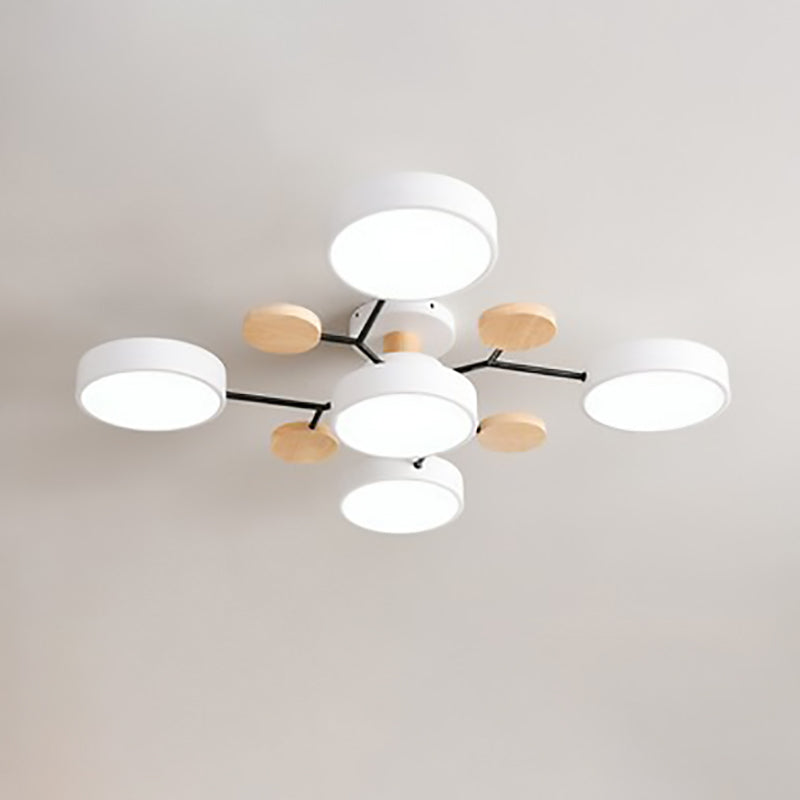 LED plafondlamp takkendesign Scandinavisch rond metaal hout wit groen grijs 89-111cm dimbaar woonkamer | Sulvida