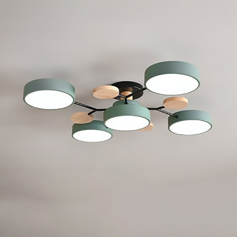 LED plafondlamp takkendesign Scandinavisch rond metaal hout wit groen grijs 89-111cm dimbaar woonkamer | Sulvida