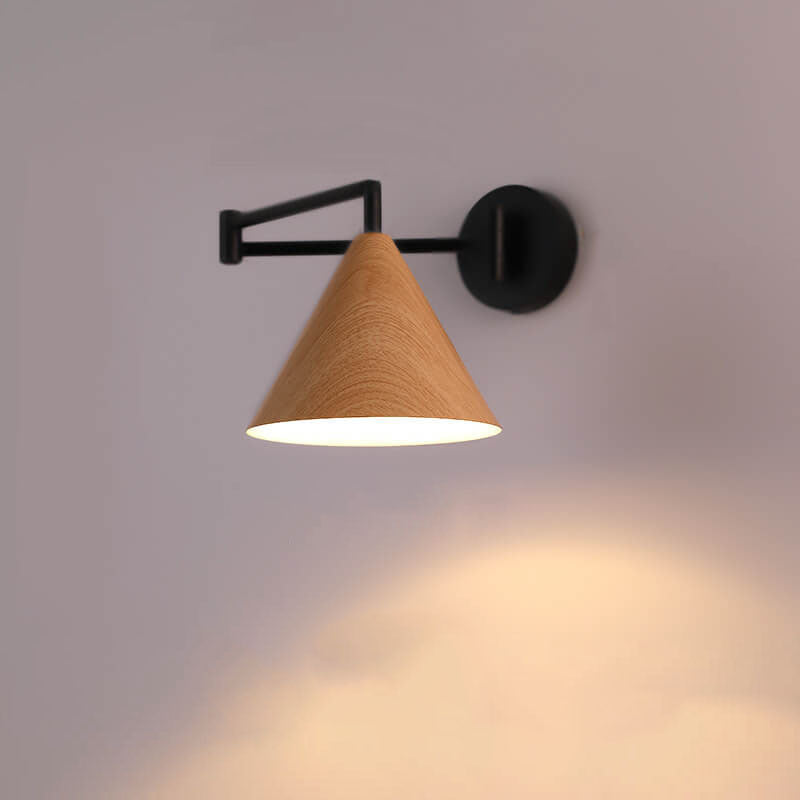 Verstelbare wandlamp met houtkleur metalen kap Scandinavisch design slaapkamer woonkamer modern leeslamp | Sulvida