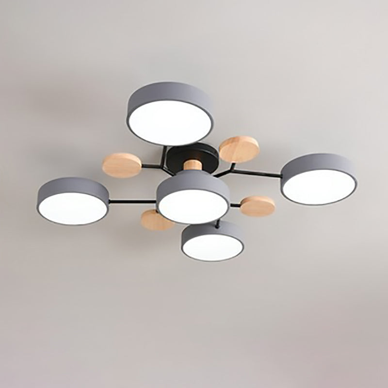 LED plafondlamp takkendesign Scandinavisch rond metaal hout wit groen grijs 89-111cm dimbaar woonkamer | Sulvida