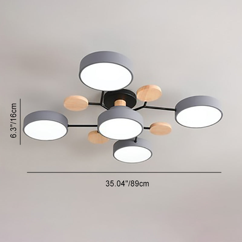 LED plafondlamp takkendesign Scandinavisch rond metaal hout wit groen grijs 89-111cm dimbaar woonkamer | Sulvida