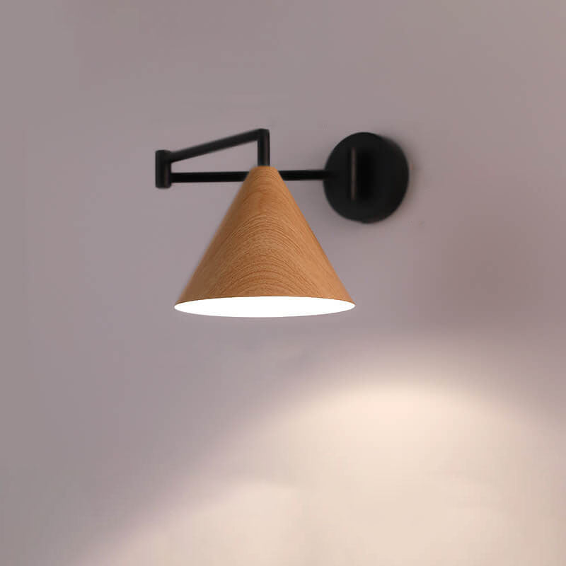 Verstelbare wandlamp met houtkleur metalen kap Scandinavisch design slaapkamer woonkamer modern leeslamp | Sulvida