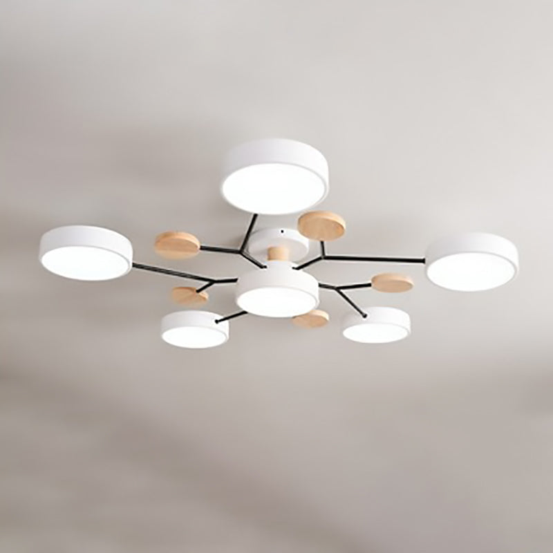 LED plafondlamp takkendesign Scandinavisch rond metaal hout wit groen grijs 89-111cm dimbaar woonkamer | Sulvida