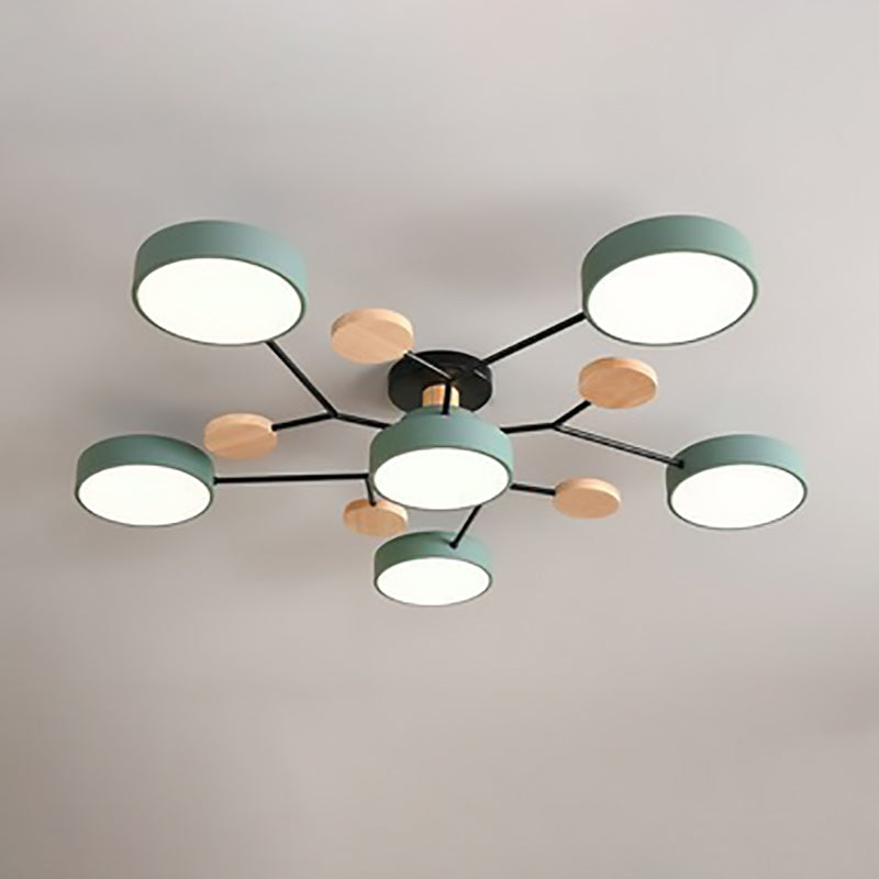 LED plafondlamp takkendesign Scandinavisch rond metaal hout wit groen grijs 89-111cm dimbaar woonkamer | Sulvida