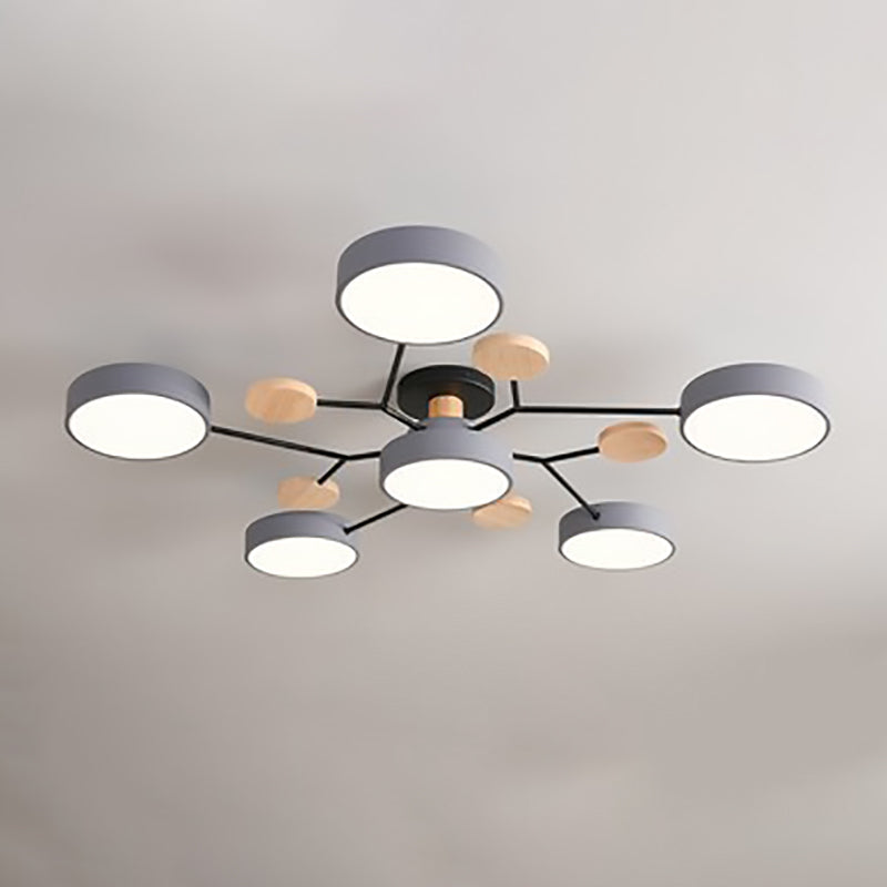 LED plafondlamp takkendesign Scandinavisch rond metaal hout wit groen grijs 89-111cm dimbaar woonkamer | Sulvida