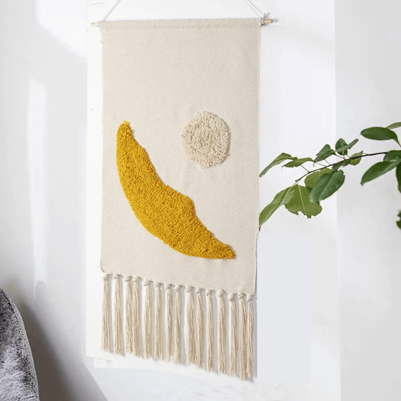Geometrisch getuft wandtapijt met franjes natuurlijke macramé boho stijl 50×70 cm woonkamer decoratie | Sulvida