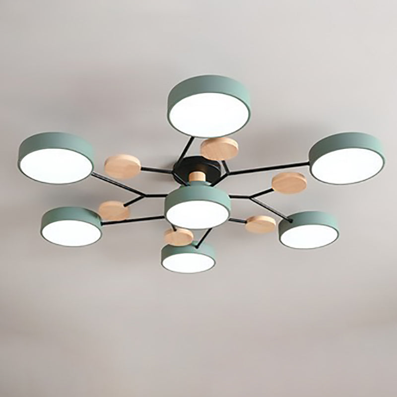 LED plafondlamp takkendesign Scandinavisch rond metaal hout wit groen grijs 89-111cm dimbaar woonkamer | Sulvida