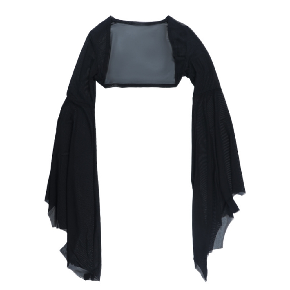 Doorschijnende Crop Top Mesh Heksenblouse met Vleermuismouwen Gothic Feesttop Zwart Party Fashion Dames | Sulvida