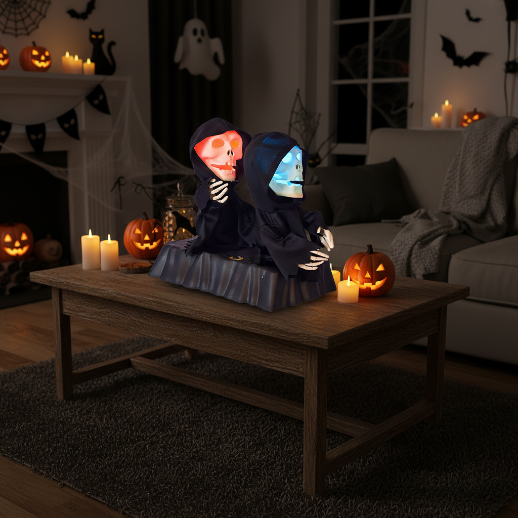 Bewegende Pompoen Skelet Decoratie met Muziek LED Verlichting Halloween Tafelornament Animatronic Feest | Sulvida