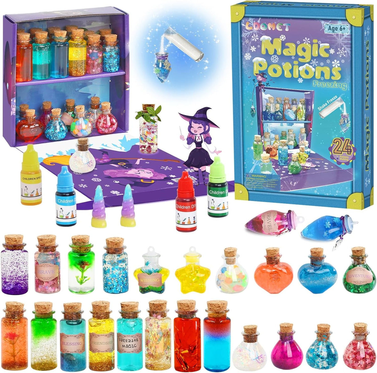 Toverdrank Knutselset Kleurverandering 20 Flesjes Kristallen Spreukenboek Fantasiespel Creatief Kind 6+ Jaar | Sulvida