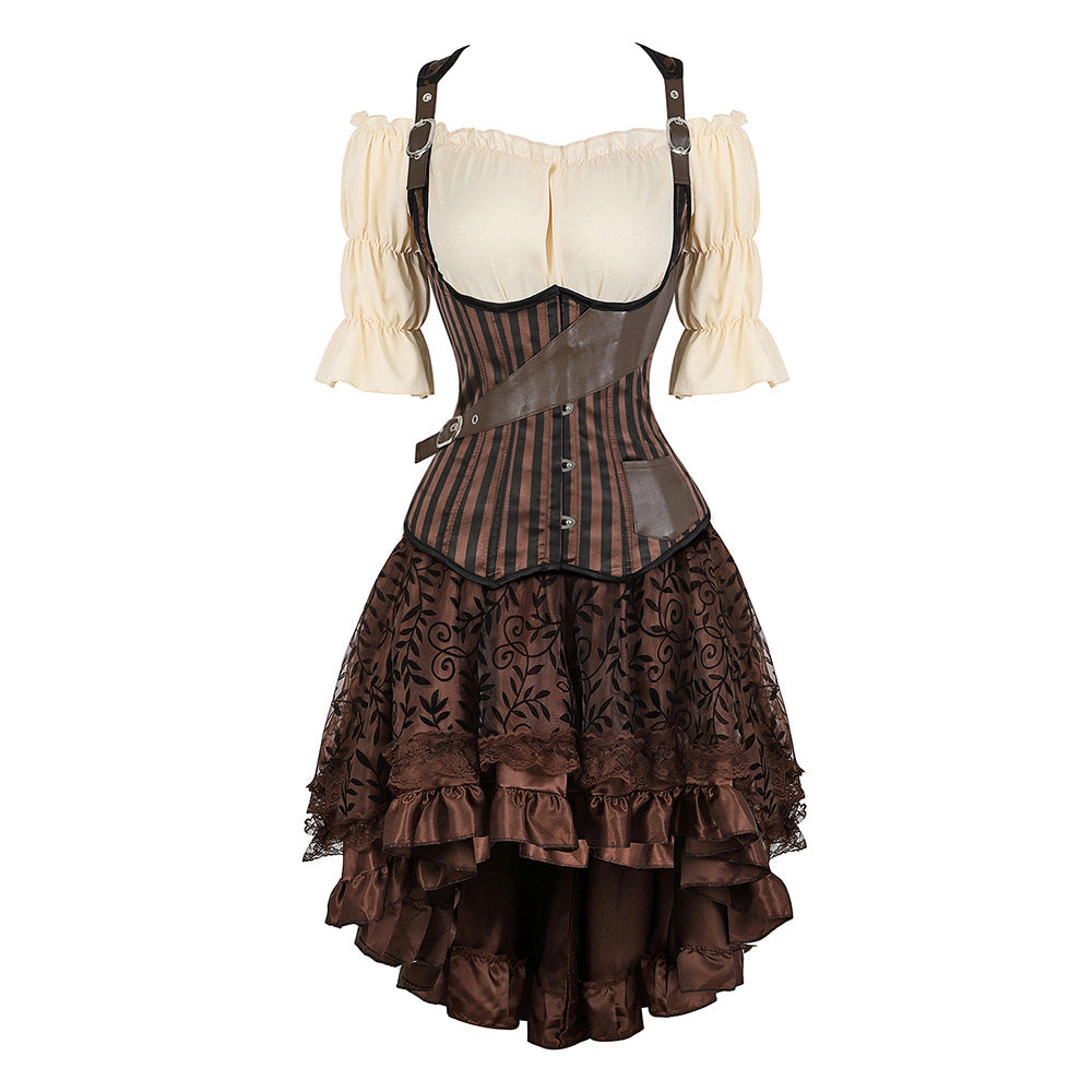 Gothic Korset Jurk Set met Kanten Rok - Steampunk Piraten Kostuum voor Dames - Victoriaanse Stijl Feestoutfit | Sulvida