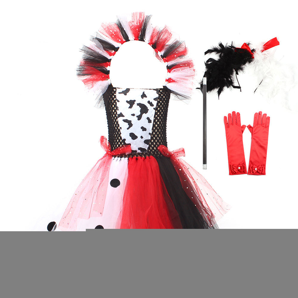 Villain Tutu Jurk Zwart-Wit voor Meisjes – Dalmatiër Print Verkleedjurk Halloween Carnaval Feest Kostuum | Sulvida