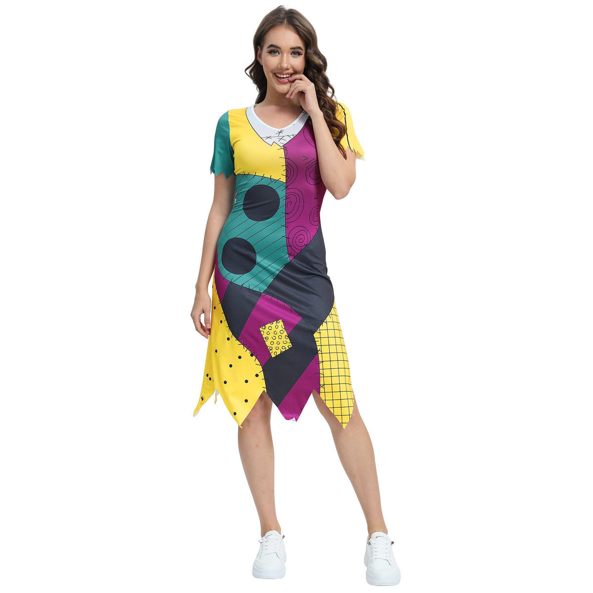 Halloween Kostuum Set Dames Patchwork Jurk met Legging voor Feest Cosplay Carnaval Verkleedkleding Halloween | Sulvida