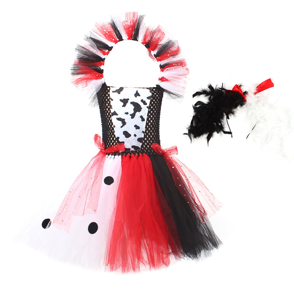 Villain Tutu Jurk Zwart-Wit voor Meisjes – Dalmatiër Print Verkleedjurk Halloween Carnaval Feest Kostuum | Sulvida