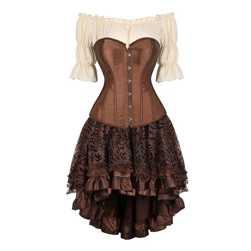 Gothic Korset Jurk Set met Kanten Rok - Steampunk Piraten Kostuum voor Dames - Victoriaanse Stijl Feestoutfit | Sulvida