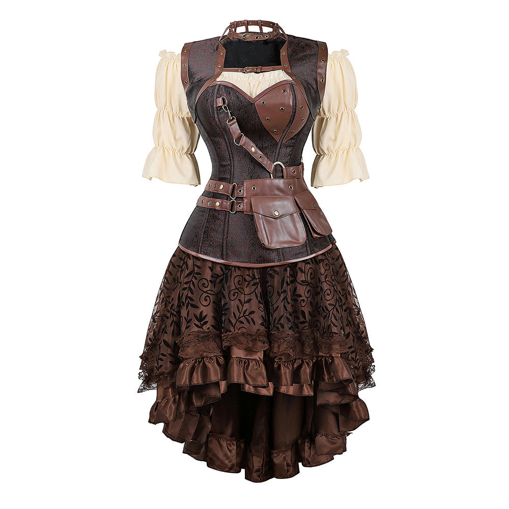 Gothic Korset Jurk Set met Kanten Rok - Steampunk Piraten Kostuum voor Dames - Victoriaanse Stijl Feestoutfit | Sulvida