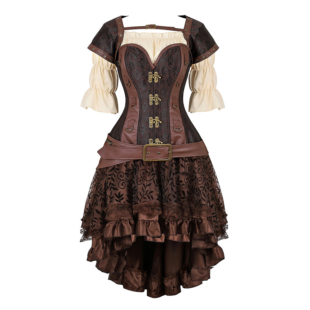 Gothic Korset Jurk Set met Kanten Rok - Steampunk Piraten Kostuum voor Dames - Victoriaanse Stijl Feestoutfit | Sulvida