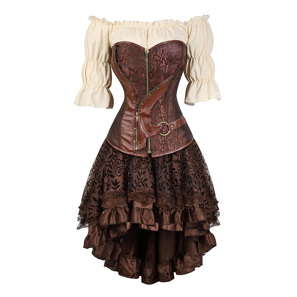 Gothic Korset Jurk Set met Kanten Rok - Steampunk Piraten Kostuum voor Dames - Victoriaanse Stijl Feestoutfit | Sulvida