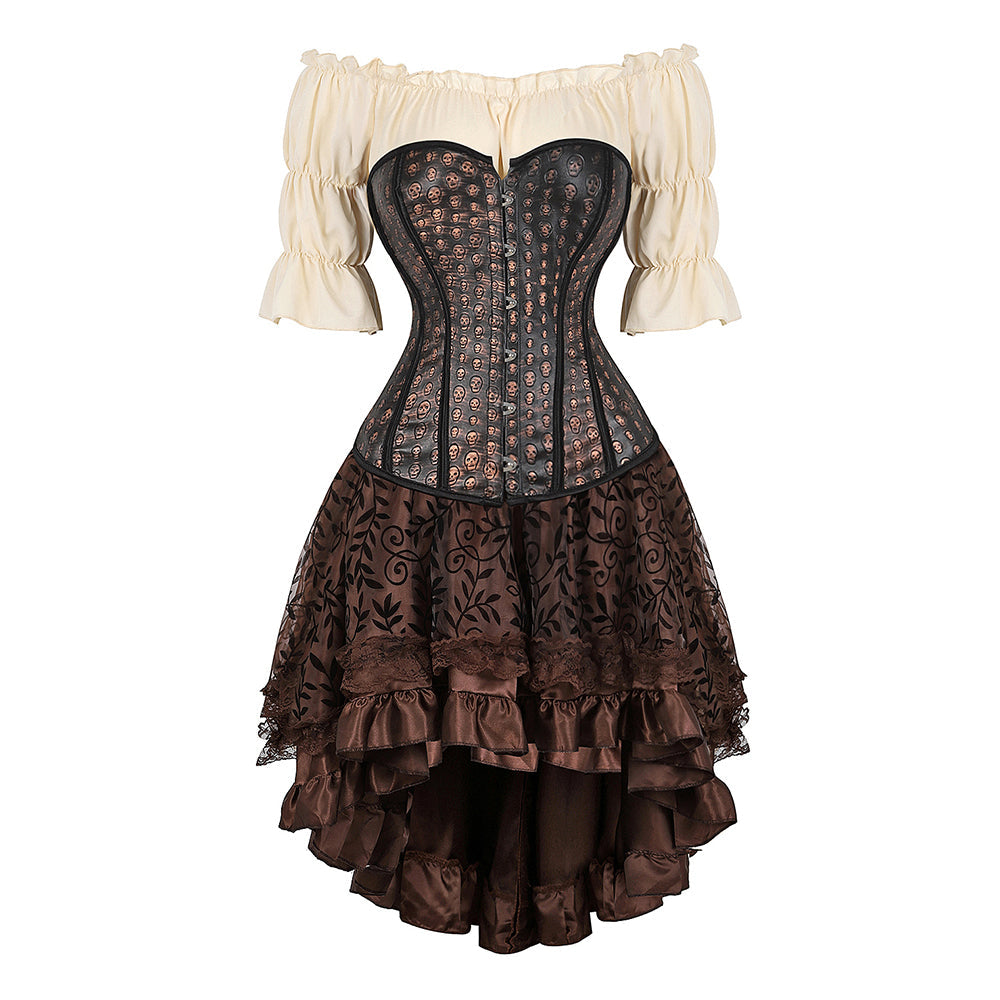 Gothic Korset Jurk Set met Kanten Rok - Steampunk Piraten Kostuum voor Dames - Victoriaanse Stijl Feestoutfit | Sulvida