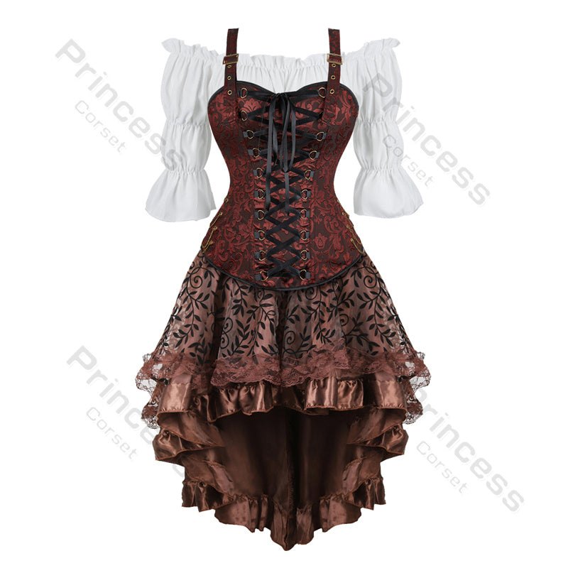 Gothic Korset Jurk Set met Kanten Rok - Steampunk Piraten Kostuum voor Dames - Victoriaanse Stijl Feestoutfit | Sulvida