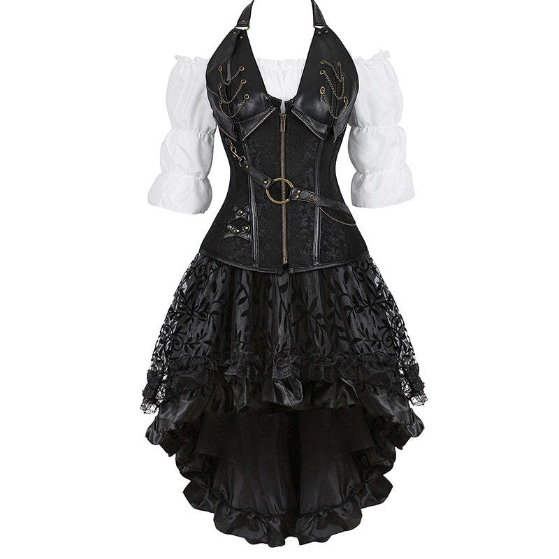 Gothic Korset Jurk Set met Kanten Rok - Steampunk Piraten Kostuum voor Dames - Victoriaanse Stijl Feestoutfit | Sulvida