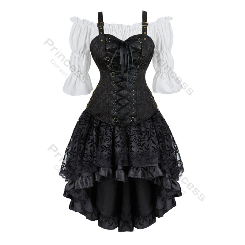 Gothic Korset Jurk Set met Kanten Rok - Steampunk Piraten Kostuum voor Dames - Victoriaanse Stijl Feestoutfit | Sulvida