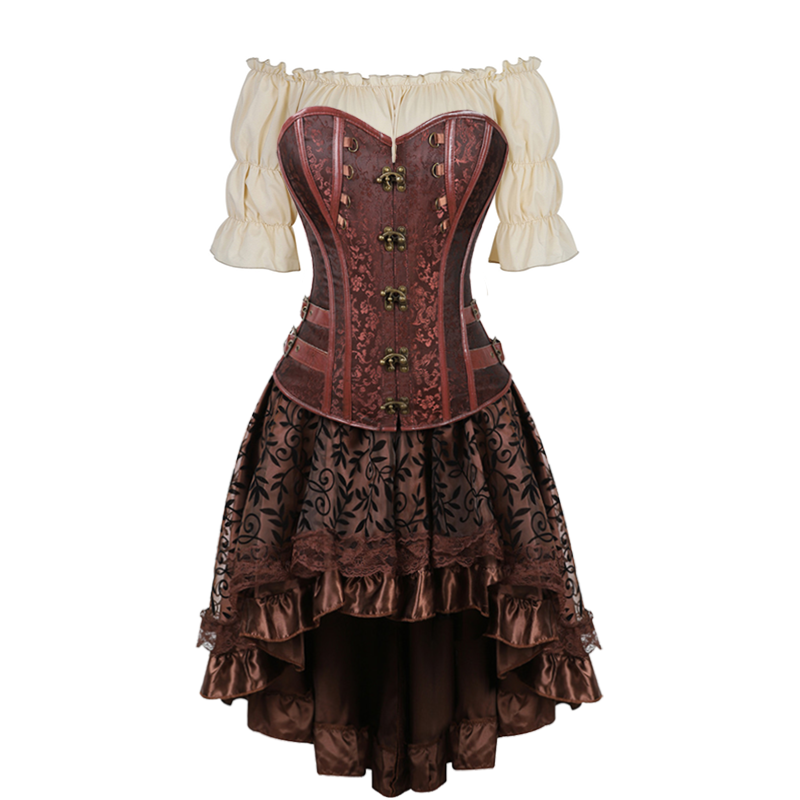 Gothic Korset Jurk Set met Kanten Rok - Steampunk Piraten Kostuum voor Dames - Victoriaanse Stijl Feestoutfit | Sulvida