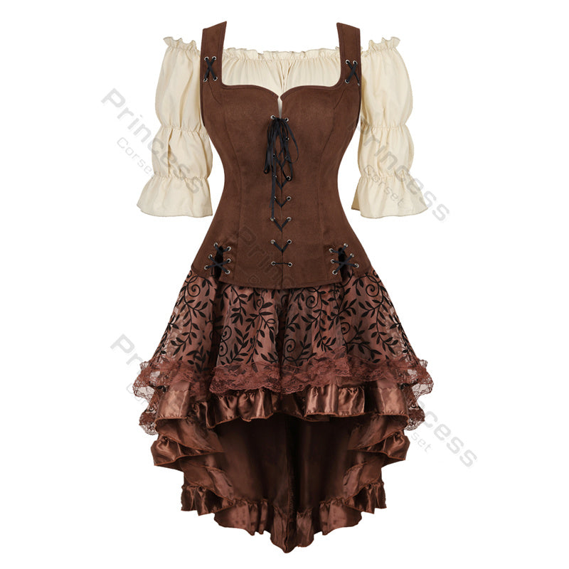 Gothic Korset Jurk Set met Kanten Rok - Steampunk Piraten Kostuum voor Dames - Victoriaanse Stijl Feestoutfit | Sulvida