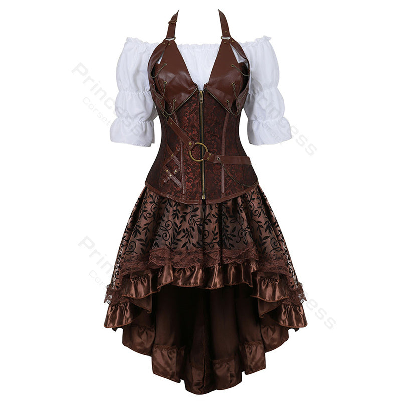 Gothic Korset Jurk Set met Kanten Rok - Steampunk Piraten Kostuum voor Dames - Victoriaanse Stijl Feestoutfit | Sulvida