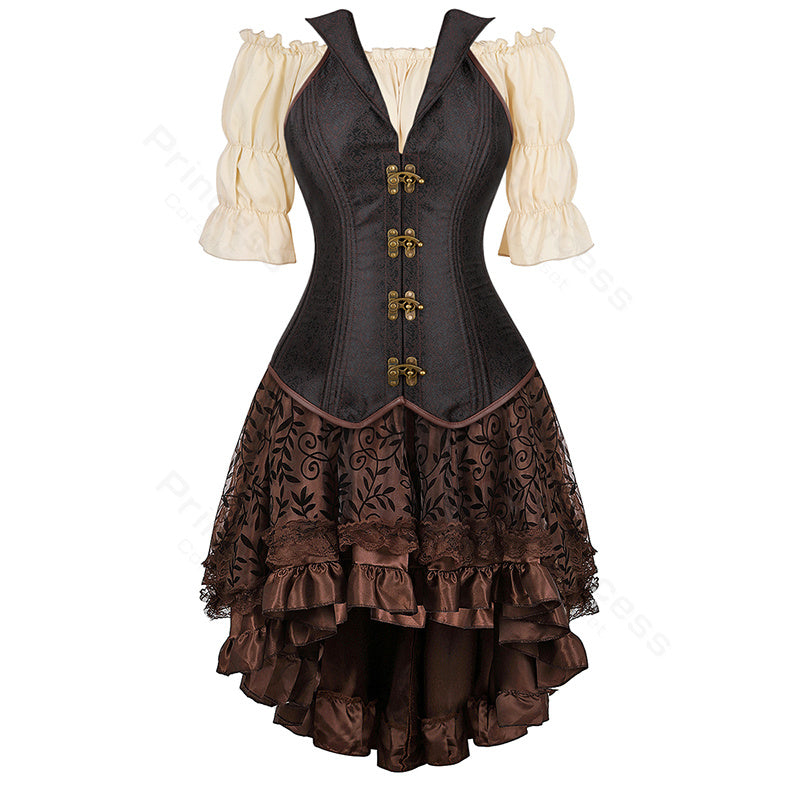 Gothic Korset Jurk Set met Kanten Rok - Steampunk Piraten Kostuum voor Dames - Victoriaanse Stijl Feestoutfit | Sulvida
