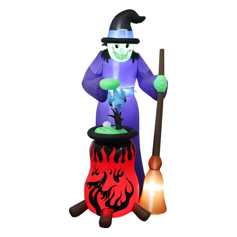 Opblaasbare Halloween Decoratie met LED Verlichting – Heks en Varken Tuindecoratie voor Tuin en Feest | Sulvida
