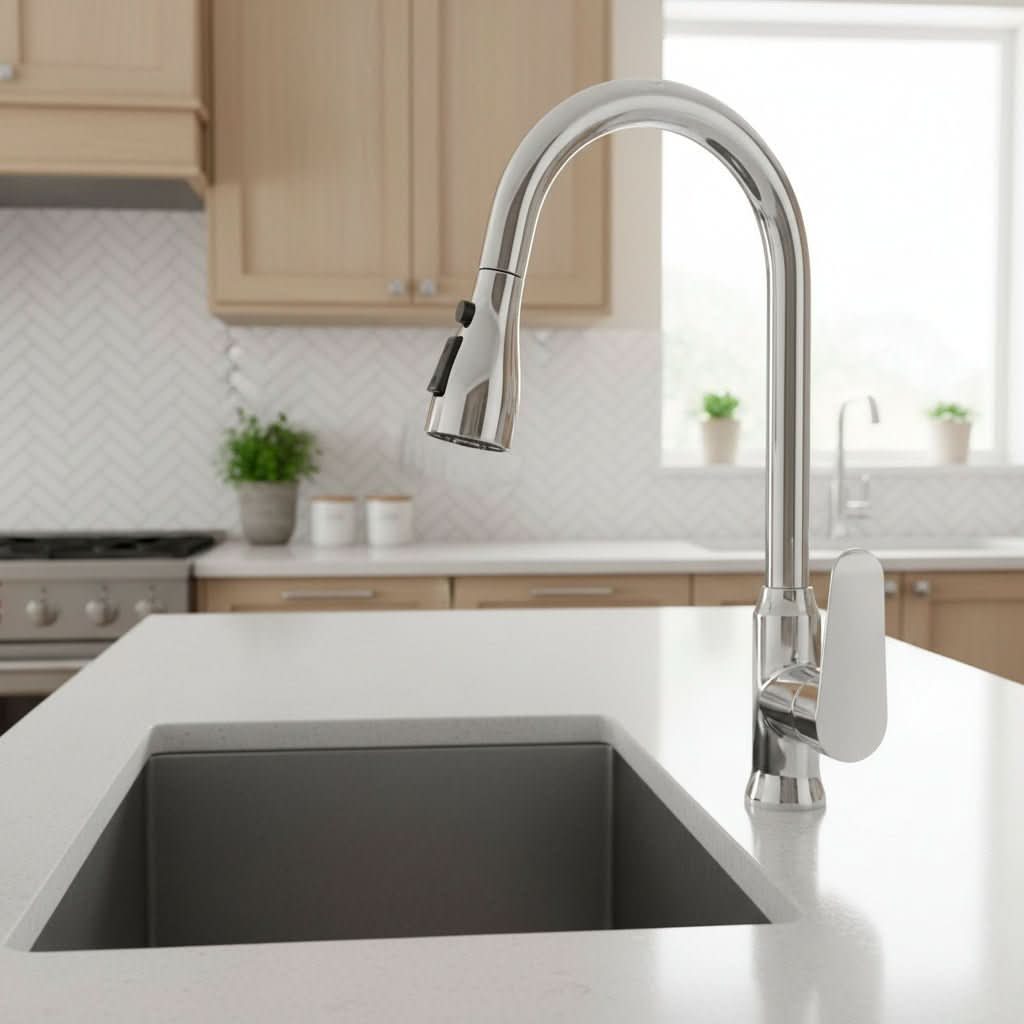 Robinet de cuisine avec douchette extractible pour un nettoyage facile, système de mitigeur flexible, chrome, noir brossé, gris | Sulvida