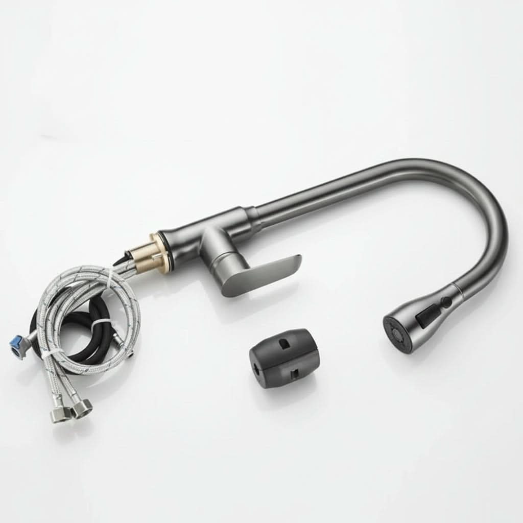 Robinet de cuisine avec douchette extractible pour un nettoyage facile, système de mitigeur flexible, chrome, noir brossé, gris | Sulvida