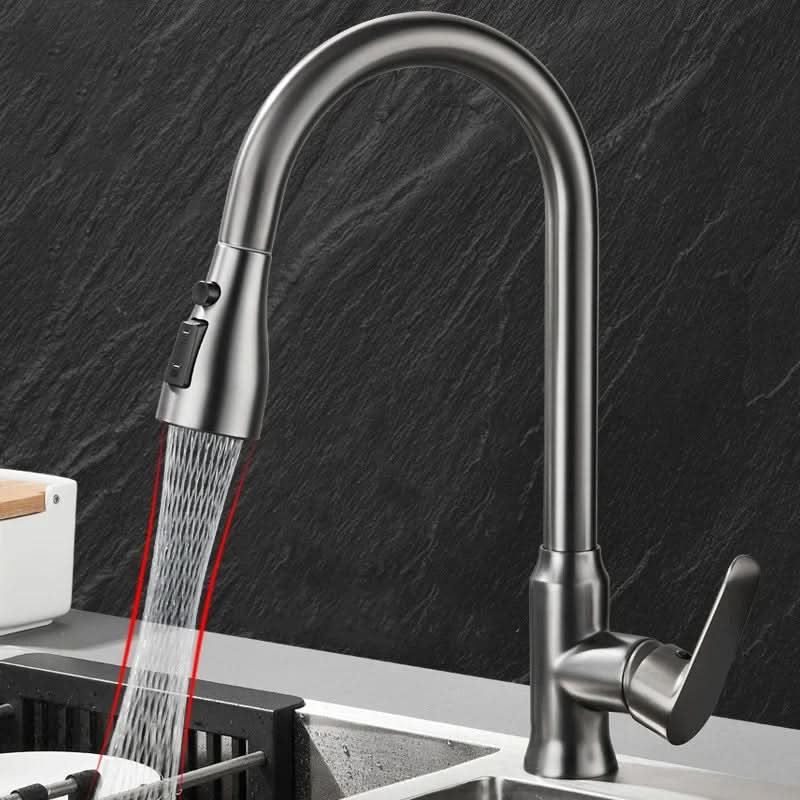 Robinet de cuisine avec douchette extractible pour un nettoyage facile, système de mitigeur flexible, chrome, noir brossé, gris | Sulvida