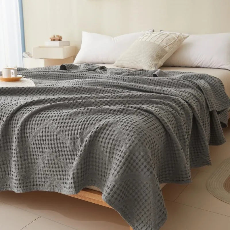 Katoenen Deken Muslin Gewafeld 100x150 tot 200x230 cm Geweven Luchtig Plaid Bedsprei Zomer Bank Slaapkamer | Sulvida