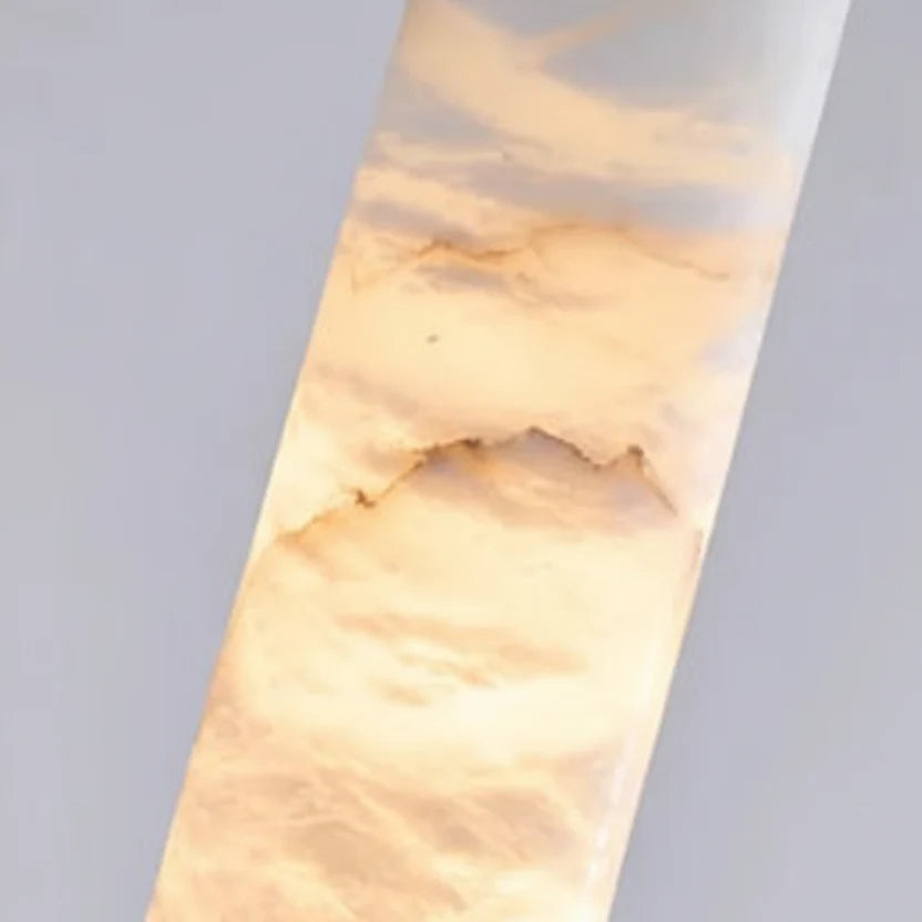 Hanglamp Albast Steen met Satijn Messing Cilinder Natuursteen Lichtdiffusie Warm LED Eetkamer Woonkamer | Sulvida
